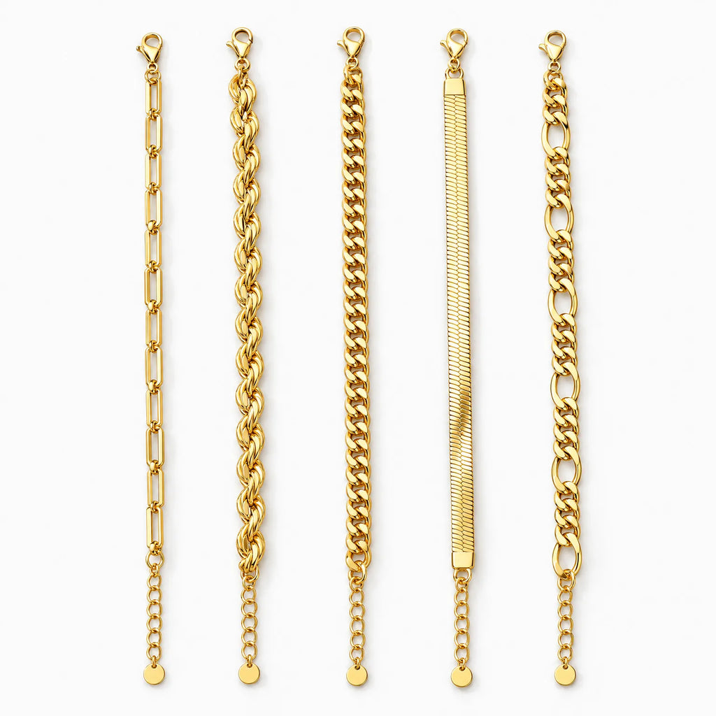Zovelle - Layered Chain Link Bracelet Set Stack Multiple Textured Chains Together