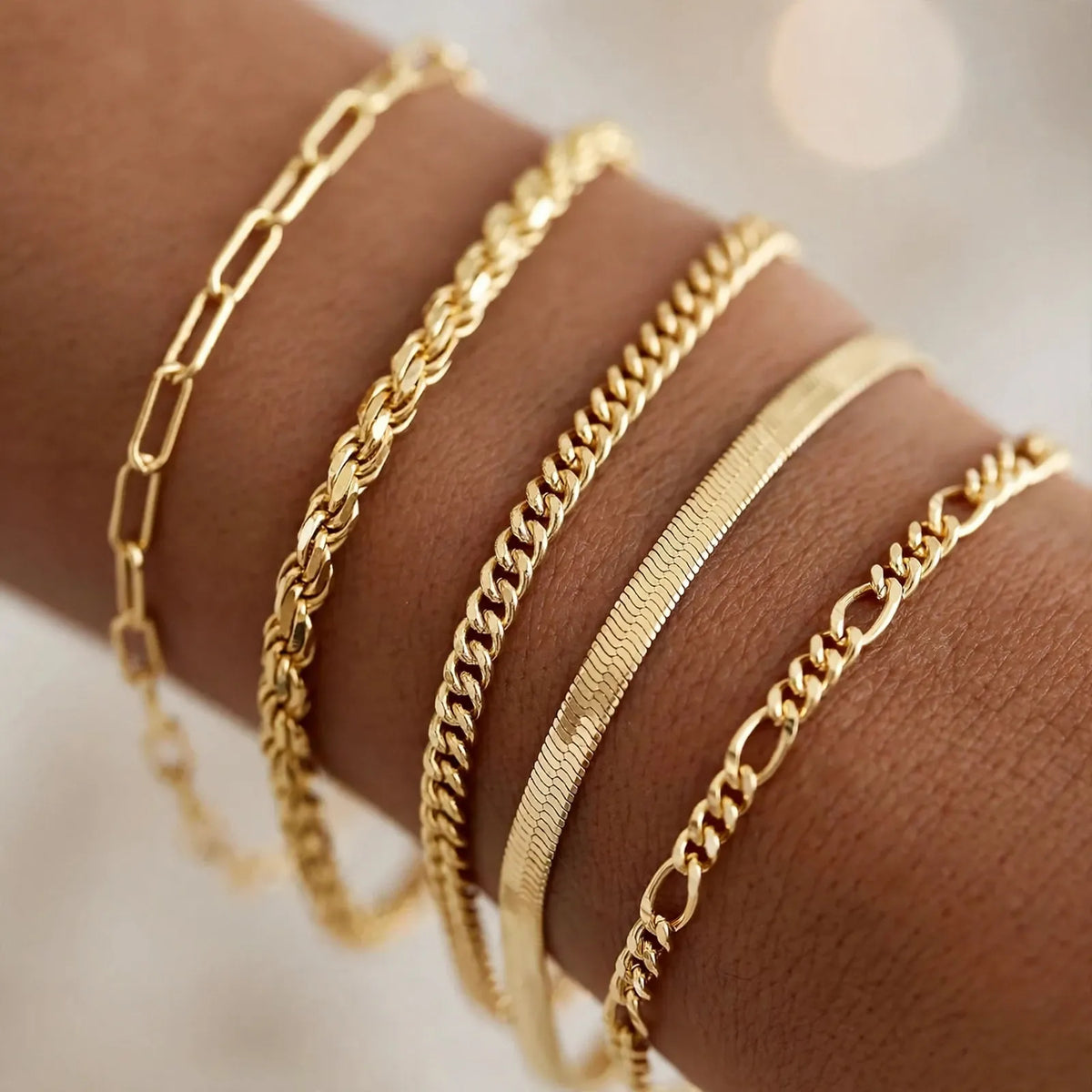Zovelle - Layered Chain Link Bracelet Set Stack Multiple Textured Chains Together