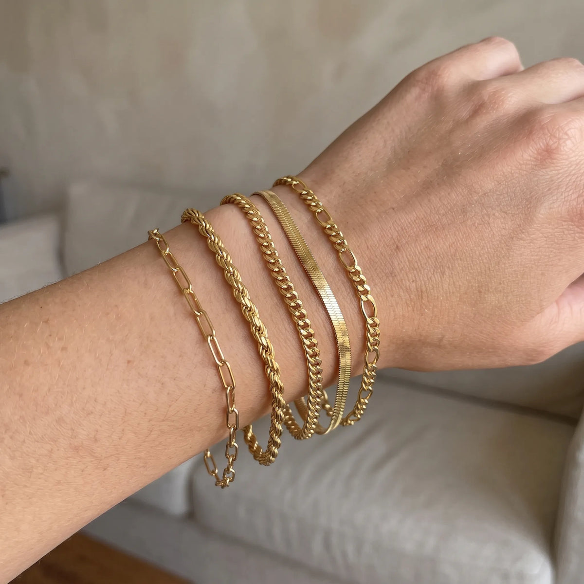 Zovelle - Layered Chain Link Bracelet Set Stack Multiple Textured Chains Together